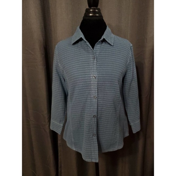 Focus Casual Lifestyle Women's Size M Blue Boho Button Front Shirt 100% Cotton - Picture 1 of 8
